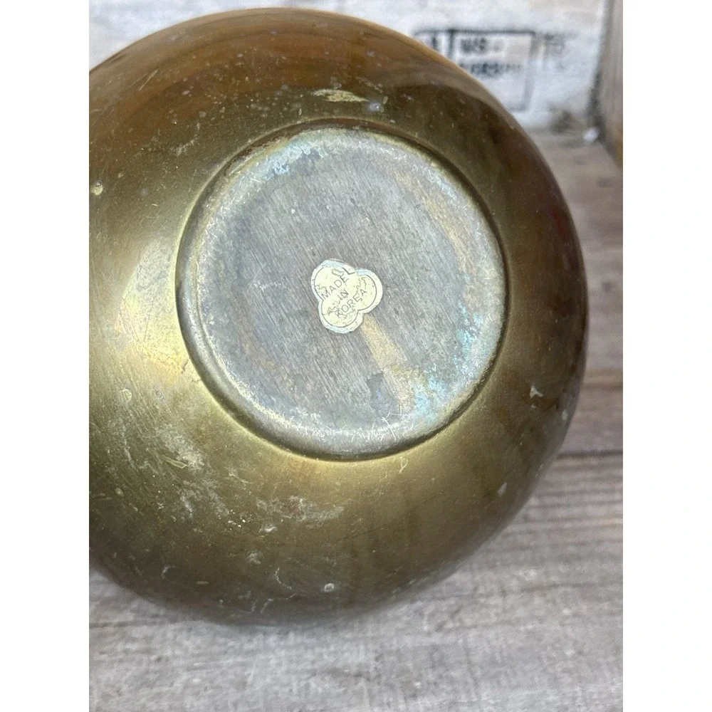 Brass Bowl Pot Vase‎ Art Deco Nouveau Style Vintage Floral Lillipad Handles